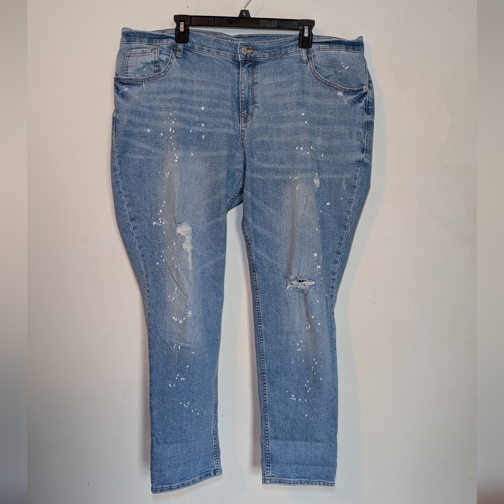 Old Navy Boyfriend Skinny Jeans Bleach Splatter High Waist Women's Size 18